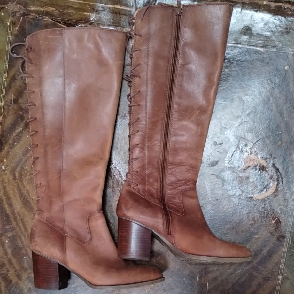 Brown Leather Knee-High Boots